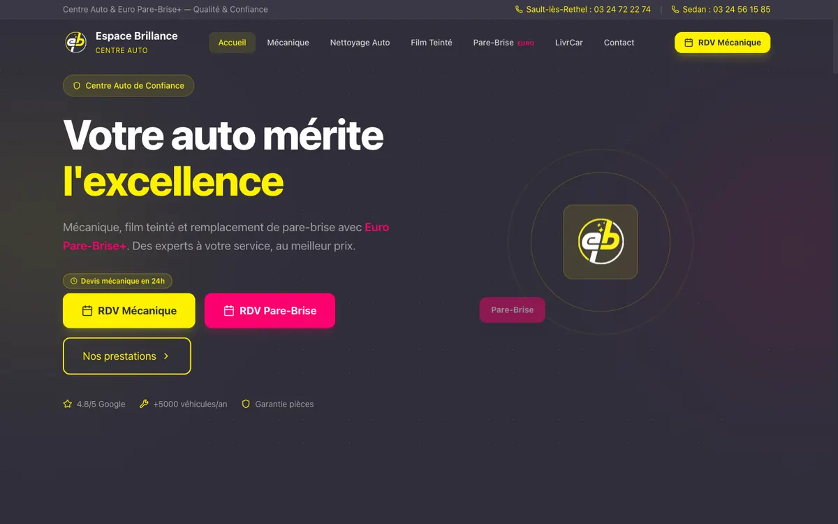 Aperçu du site espacebrillance.fr : Entretien, réparation et soin de votre véhicule