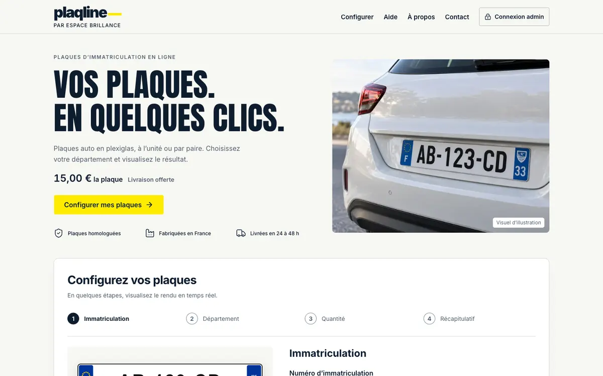 Aperçu du site plaqline.fr : Plaques d'immatriculation en ligne